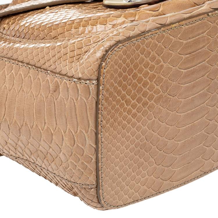 Pre Owned Ralph Lauren Beige Python Ricky Drawstring Bucket Bag