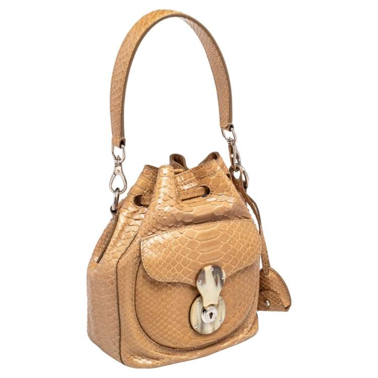 Pre Owned Ralph Lauren Beige Python Ricky Drawstring Bucket Bag