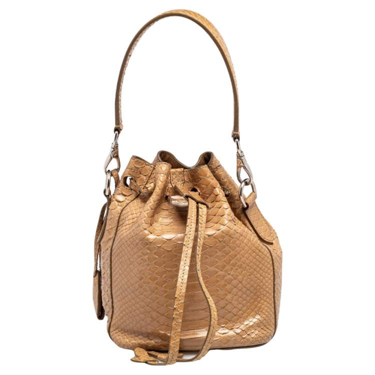 Pre Owned Ralph Lauren Beige Python Ricky Drawstring Bucket Bag
