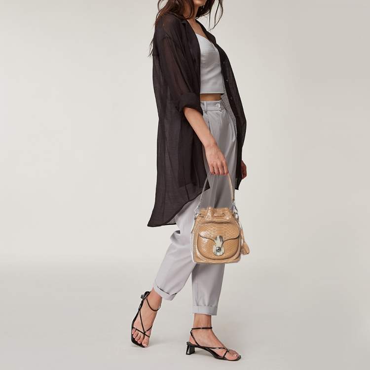 Pre Owned Ralph Lauren Beige Python Ricky Drawstring Bucket Bag