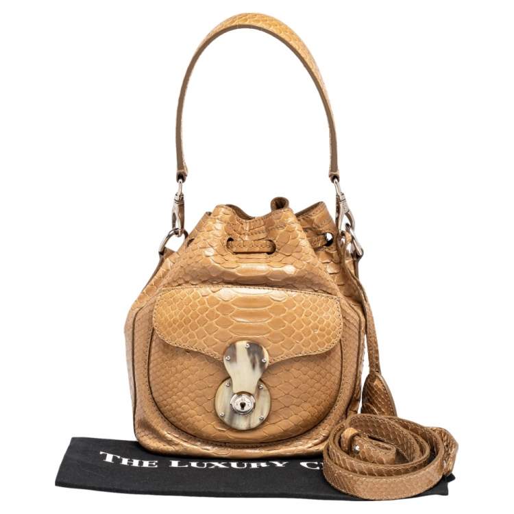 Pre Owned Ralph Lauren Beige Python Ricky Drawstring Bucket Bag