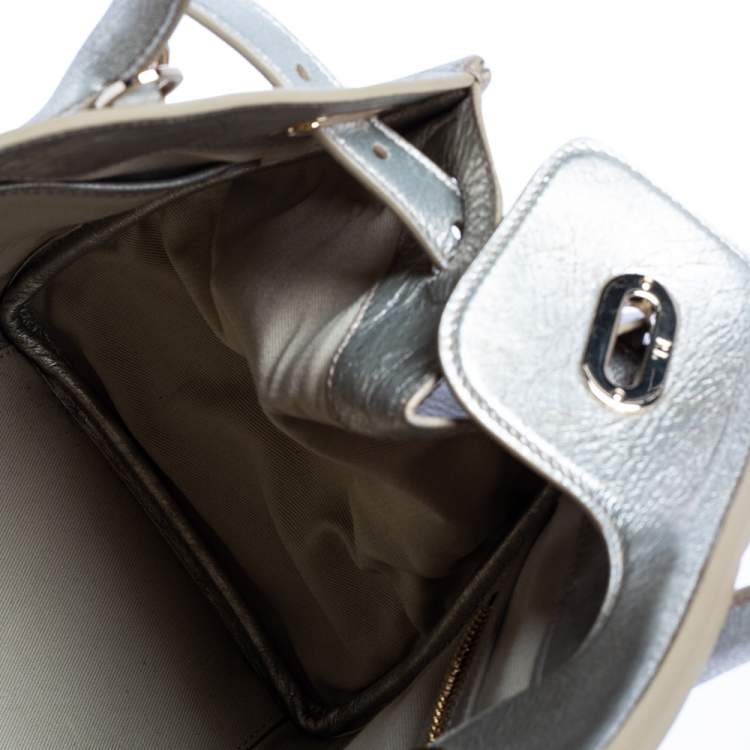 مملوكة مسبقًا Ralph Lauren Metallic Grey Leather Ricky Tote