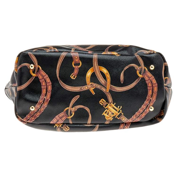 Pre Owned Ralph Lauren Black/Brown Equestrian Print PVC And Leather Shopper Tote