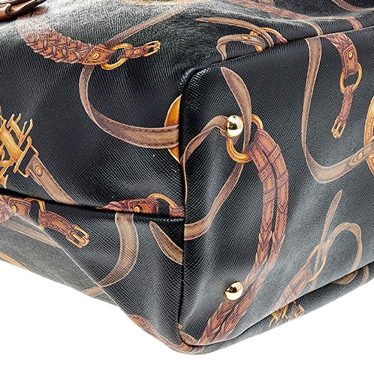 Pre Owned Ralph Lauren Black/Brown Equestrian Print PVC And Leather Shopper Tote
