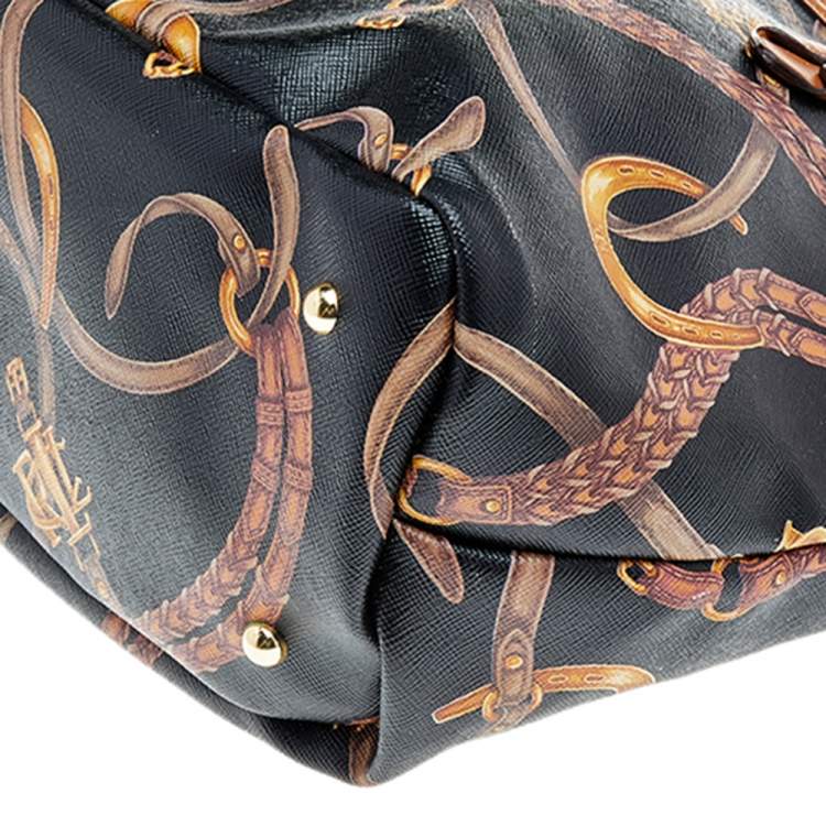 Pre Owned Ralph Lauren Black/Brown Equestrian Print PVC And Leather Shopper Tote