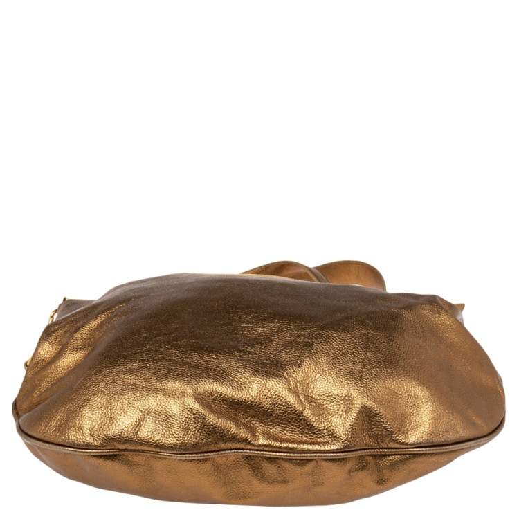 Pre Owned Ralph Lauren Metallic Gold Leather Top Zip Hobo