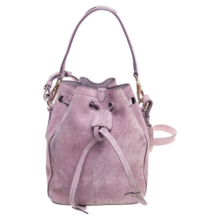 Pre Owned Ralph Lauren Purple Suede Crystal Embellished Drawstring Bucket Bag