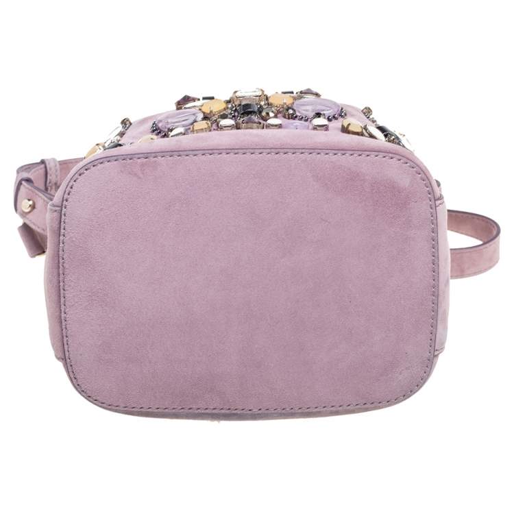 Pre Owned Ralph Lauren Purple Suede Crystal Embellished Drawstring Bucket Bag