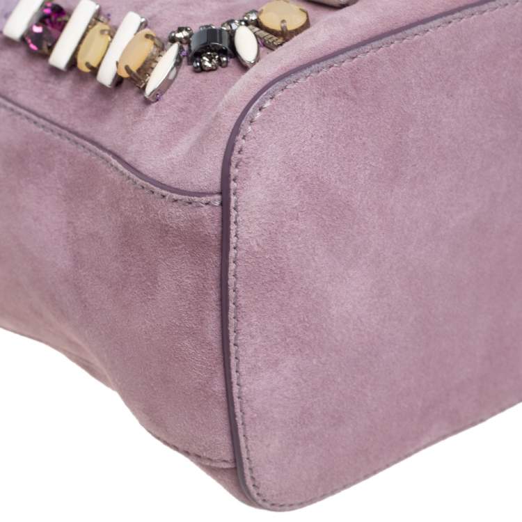 Pre Owned Ralph Lauren Purple Suede Crystal Embellished Drawstring Bucket Bag