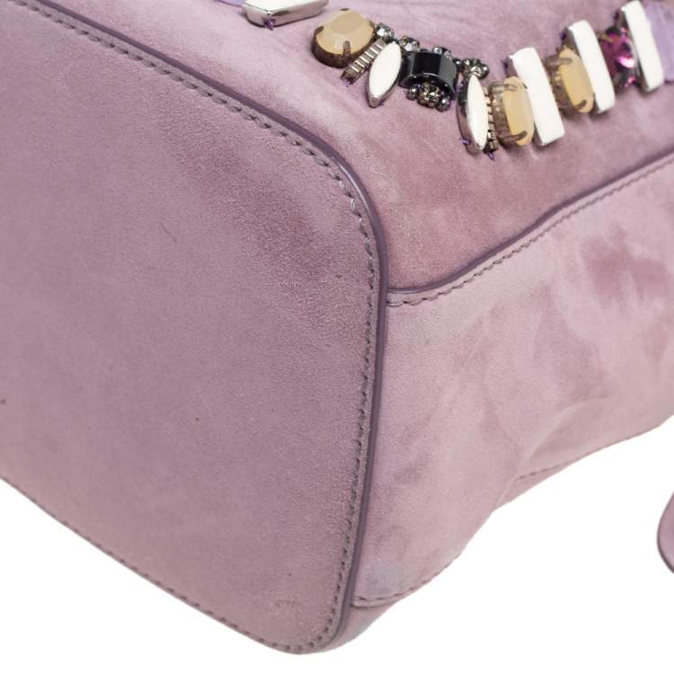 Pre Owned Ralph Lauren Purple Suede Crystal Embellished Drawstring Bucket Bag