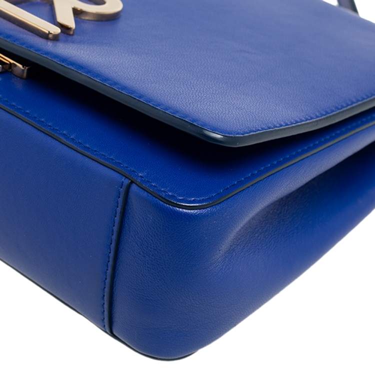 Pre Owned Ralph Lauren Blue Leather RL Flap Crossbody Bag