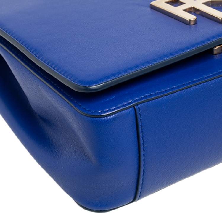 Pre Owned Ralph Lauren Blue Leather RL Flap Crossbody Bag