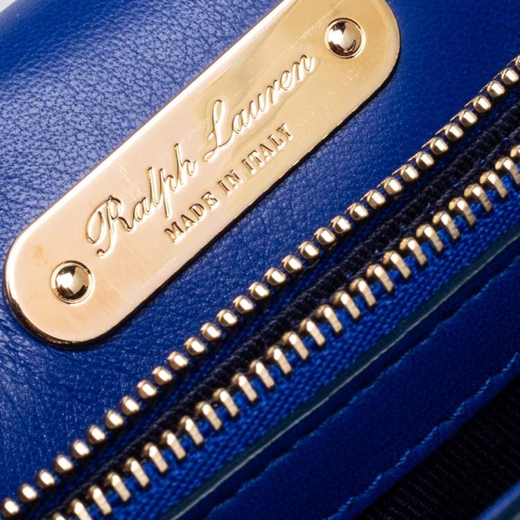 Pre Owned Ralph Lauren Blue Leather RL Flap Crossbody Bag