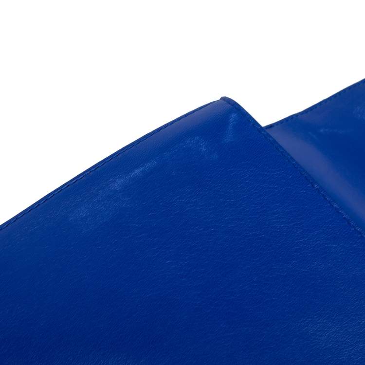 Pre Owned Ralph Lauren Blue Leather RL Flap Crossbody Bag