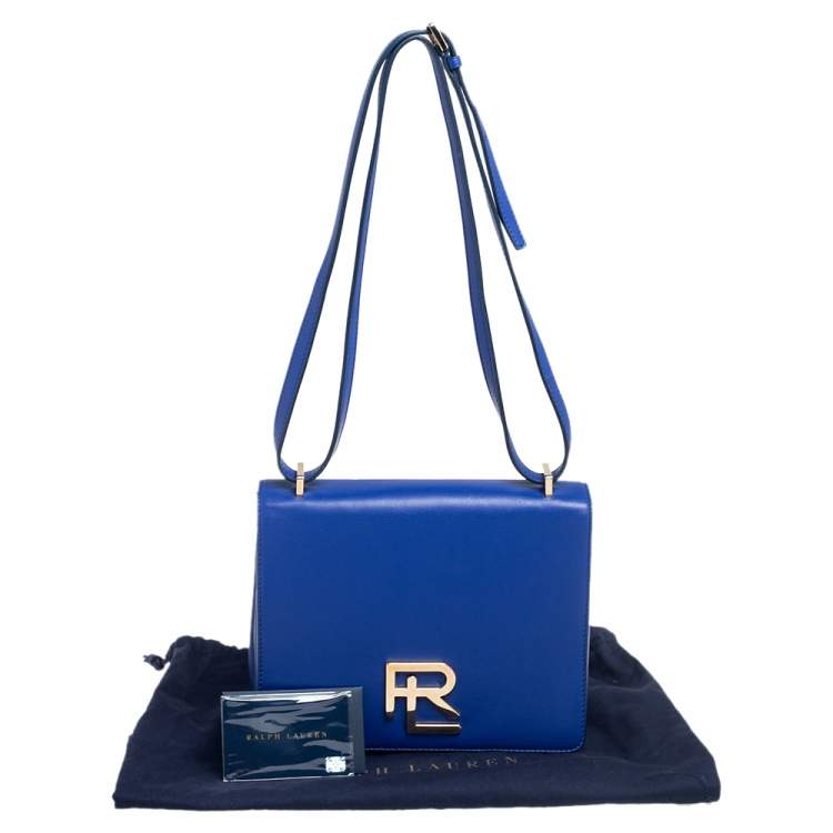 Pre Owned Ralph Lauren Blue Leather RL Flap Crossbody Bag