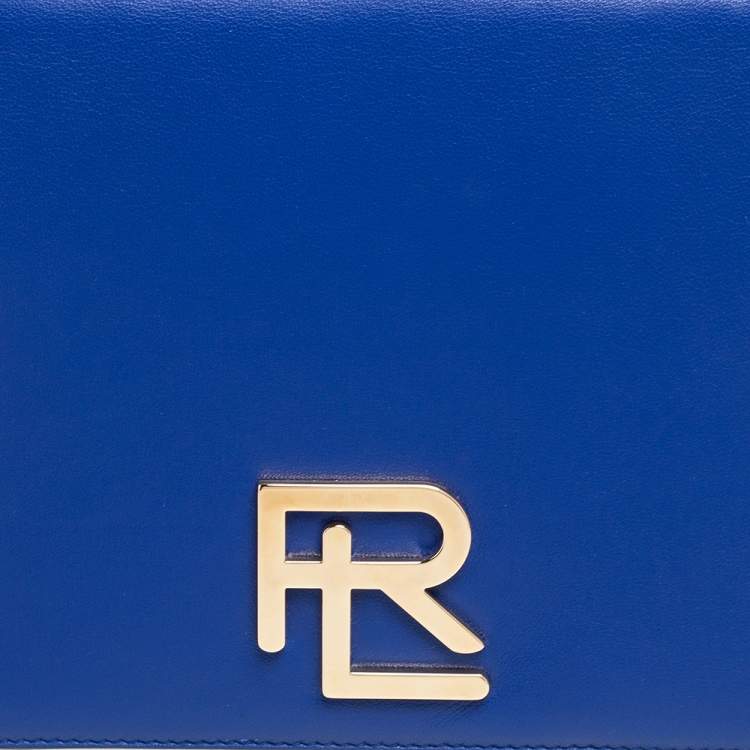 Pre Owned Ralph Lauren Blue Leather RL Flap Crossbody Bag