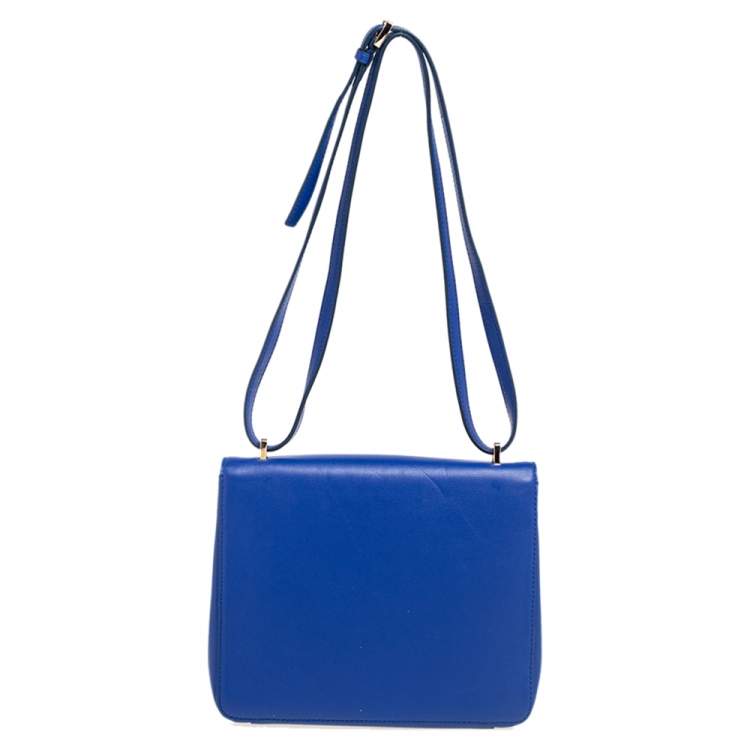 Pre Owned Ralph Lauren Blue Leather RL Flap Crossbody Bag