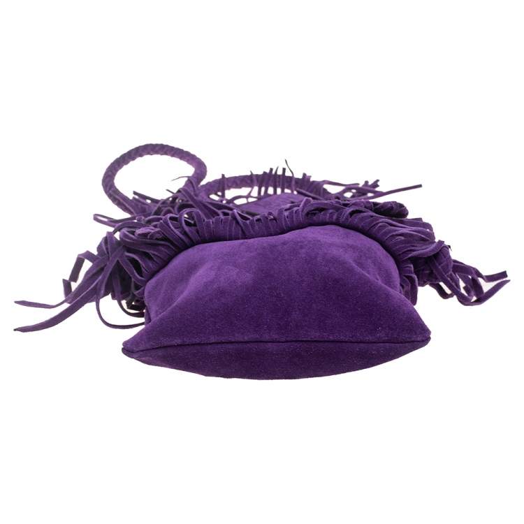 Pre Owned Ralph Lauren Purple Suede Fringe Crossbody Bag