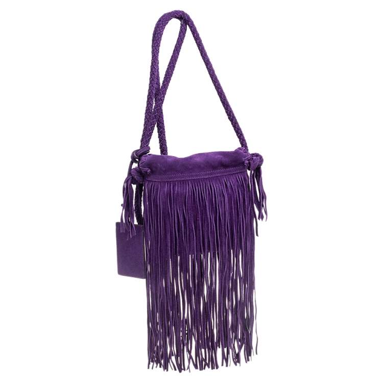 Pre Owned Ralph Lauren Purple Suede Fringe Crossbody Bag