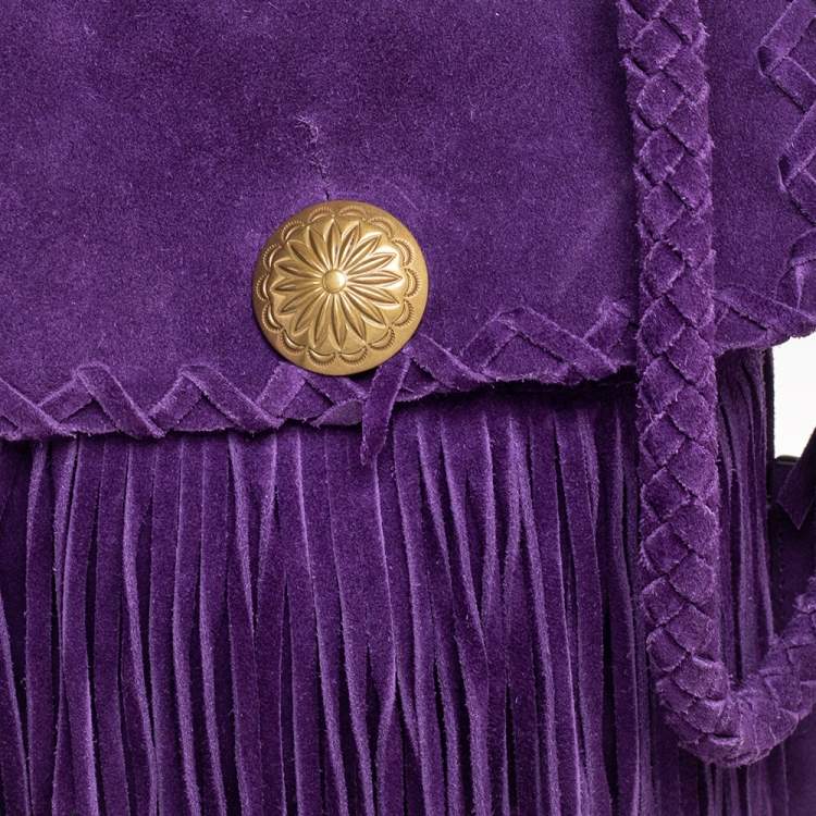 Pre Owned Ralph Lauren Purple Suede Fringe Crossbody Bag