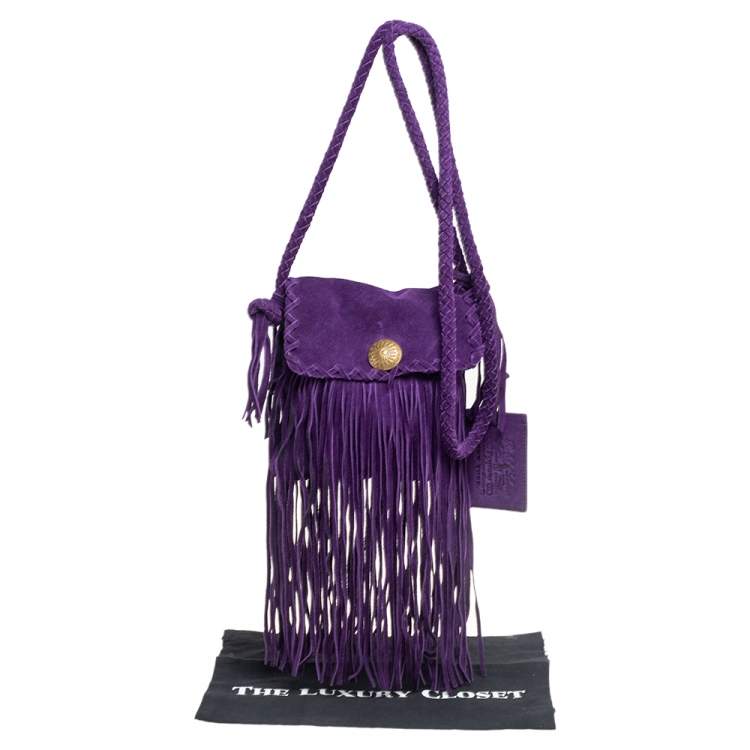 Pre Owned Ralph Lauren Purple Suede Fringe Crossbody Bag