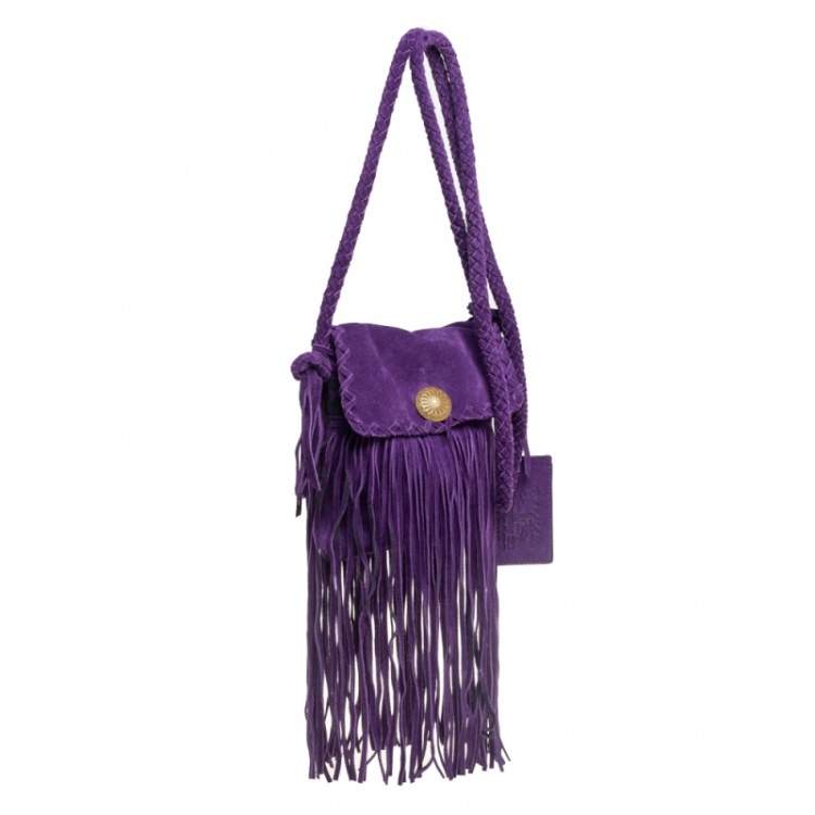 Pre Owned Ralph Lauren Purple Suede Fringe Crossbody Bag
