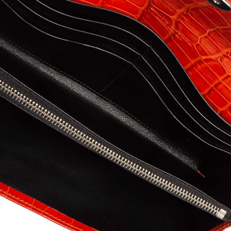 Pre Owned Ralph Lauren Orange Alligator Ricky Continental Wallet
