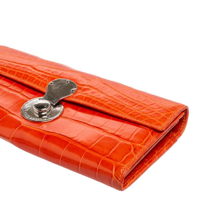 Pre Owned Ralph Lauren Orange Alligator Ricky Continental Wallet