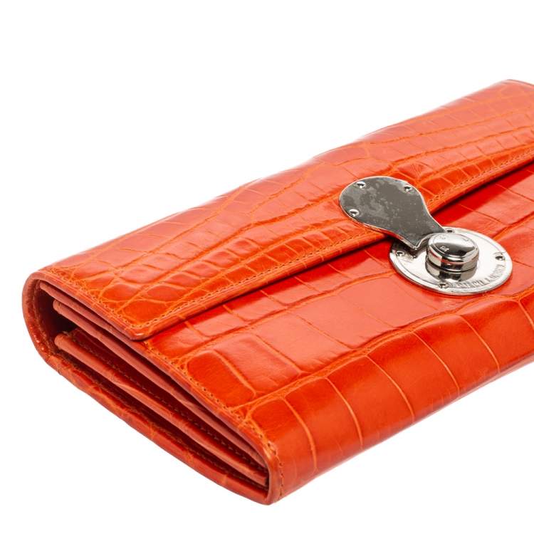 Pre Owned Ralph Lauren Orange Alligator Ricky Continental Wallet