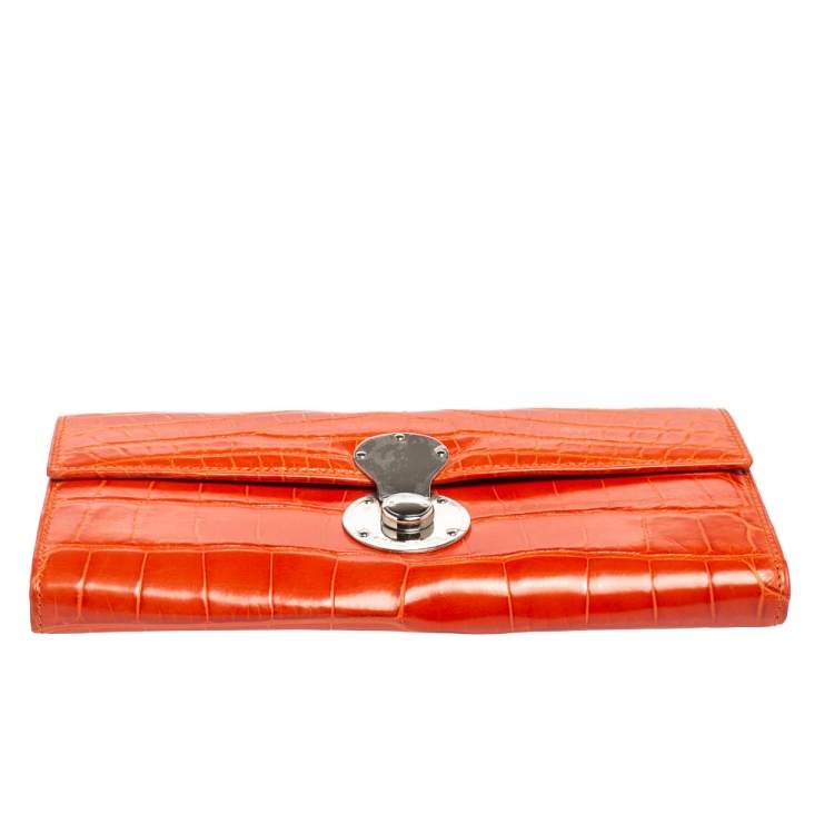 Pre Owned Ralph Lauren Orange Alligator Ricky Continental Wallet