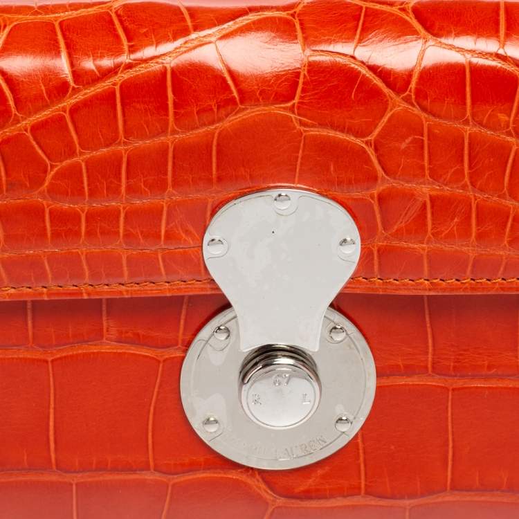 Pre Owned Ralph Lauren Orange Alligator Ricky Continental Wallet