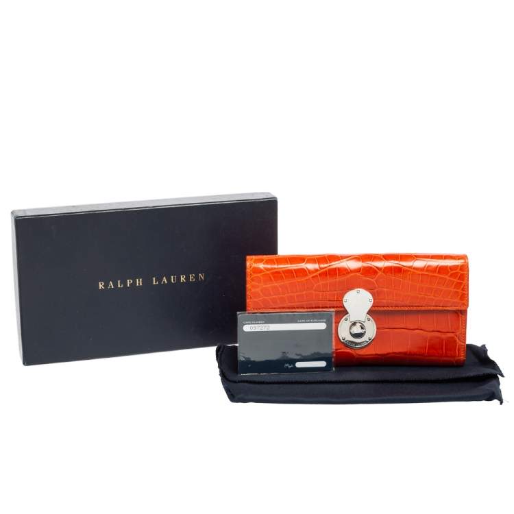 Pre Owned Ralph Lauren Orange Alligator Ricky Continental Wallet