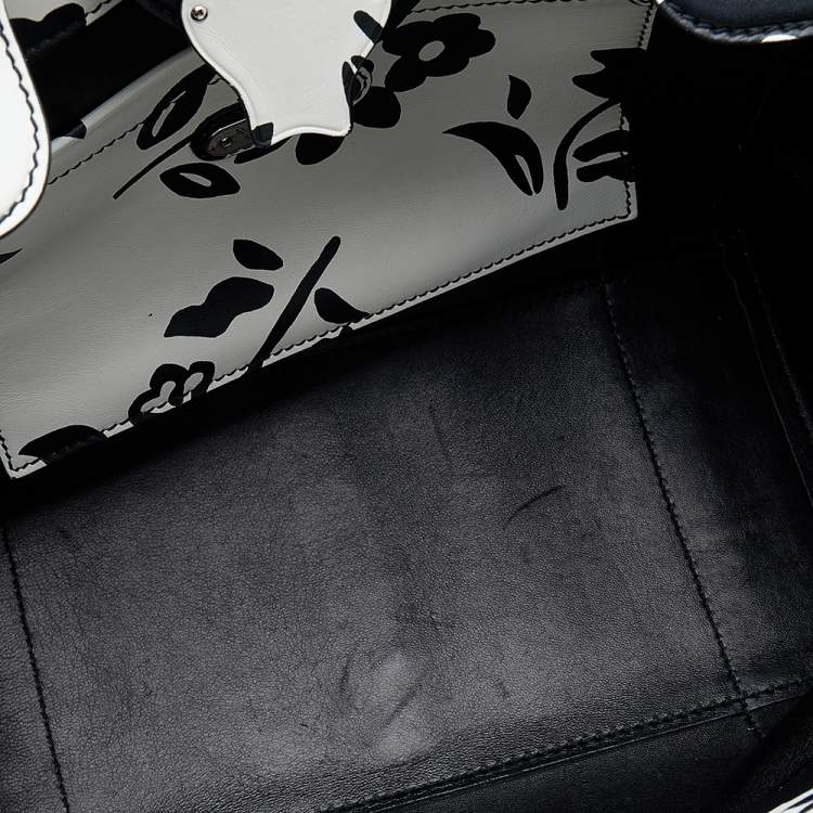 Pre Owned Ralph Lauren White/Black Floral Print Soft Leather Ricky Tote