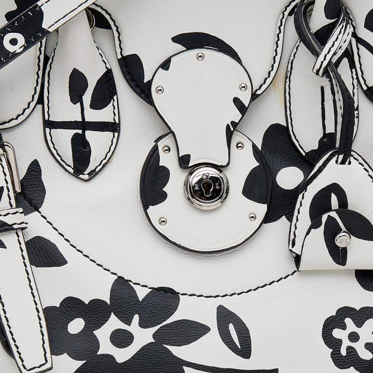 Pre Owned Ralph Lauren White/Black Floral Print Soft Leather Ricky Tote