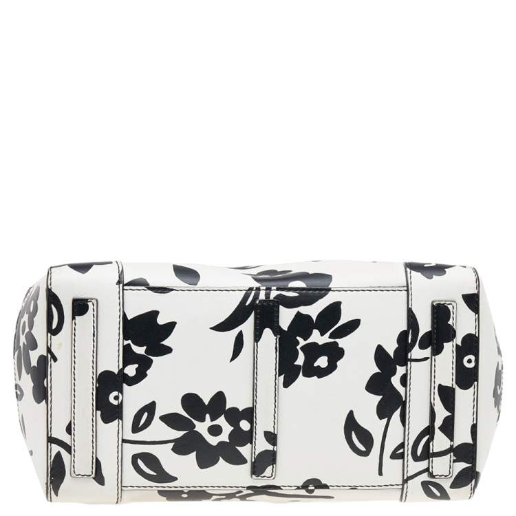 Pre Owned Ralph Lauren White/Black Floral Print Soft Leather Ricky Tote