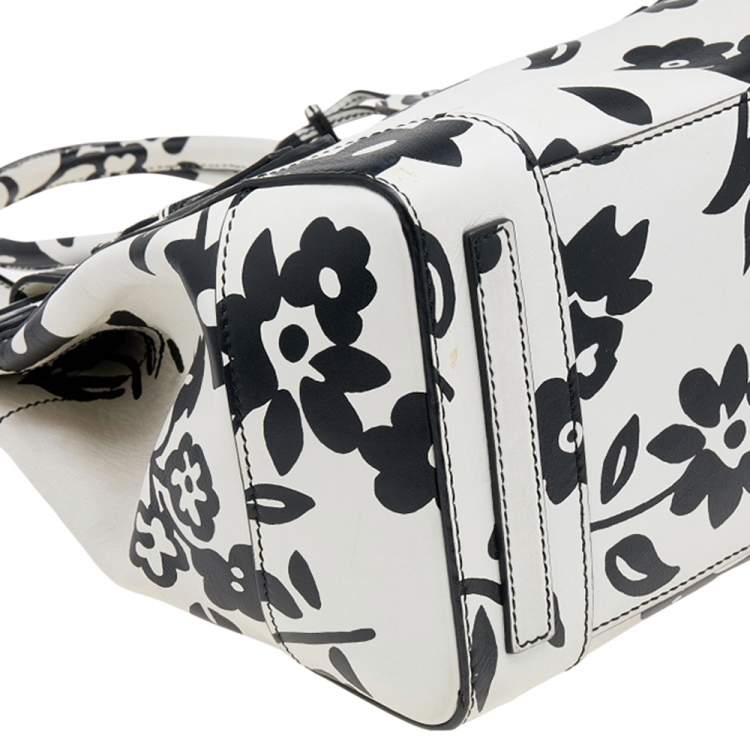 Pre Owned Ralph Lauren White/Black Floral Print Soft Leather Ricky Tote