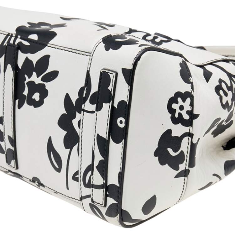 Pre Owned Ralph Lauren White/Black Floral Print Soft Leather Ricky Tote