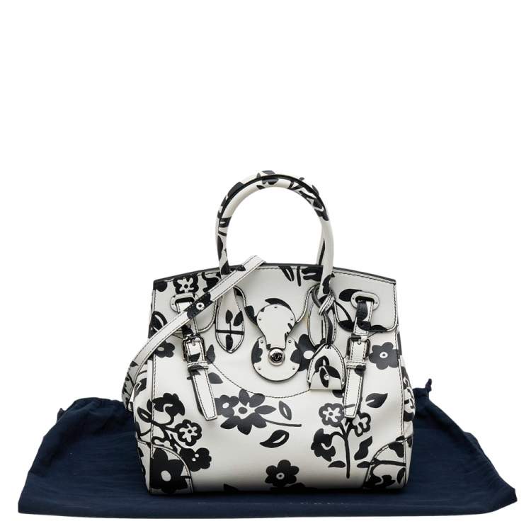 Pre Owned Ralph Lauren White/Black Floral Print Soft Leather Ricky Tote