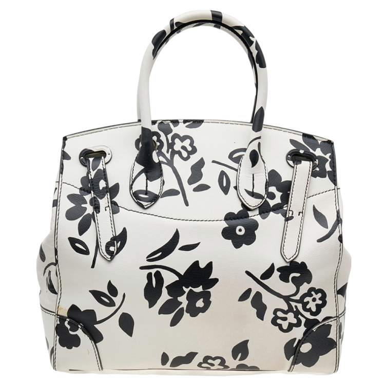 Pre Owned Ralph Lauren White/Black Floral Print Soft Leather Ricky Tote