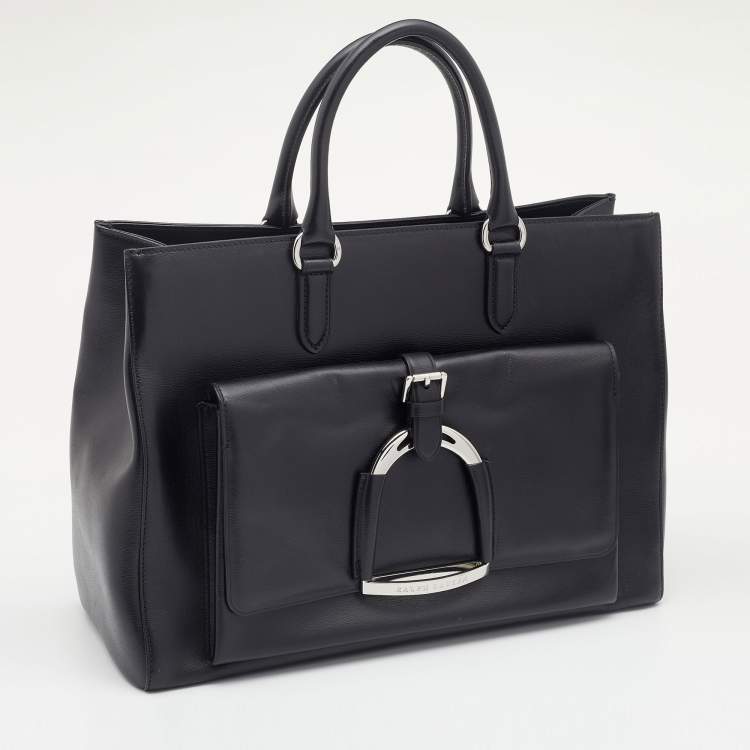 Pre Owned Ralph Lauren Black Leather Stirrup Tote