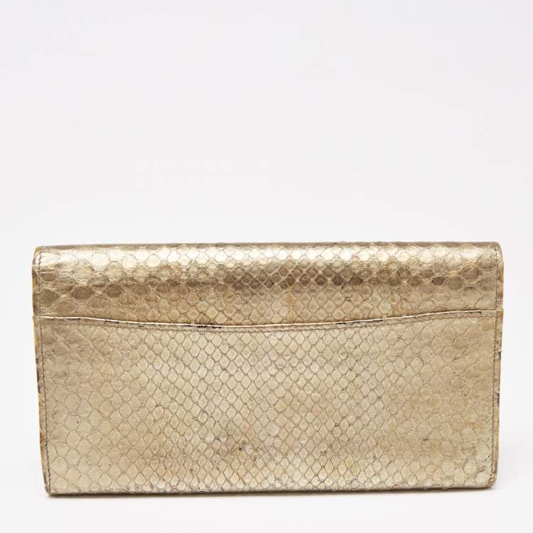 Pre Owned Ralph Lauren Metallic Gold Python Leather Ricky Continental Wallet