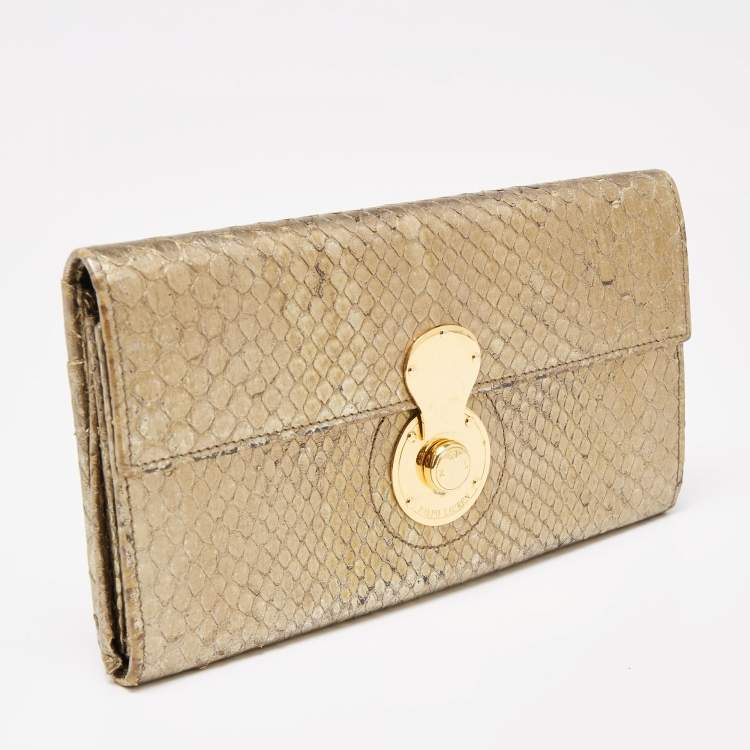 Pre Owned Ralph Lauren Metallic Gold Python Leather Ricky Continental Wallet
