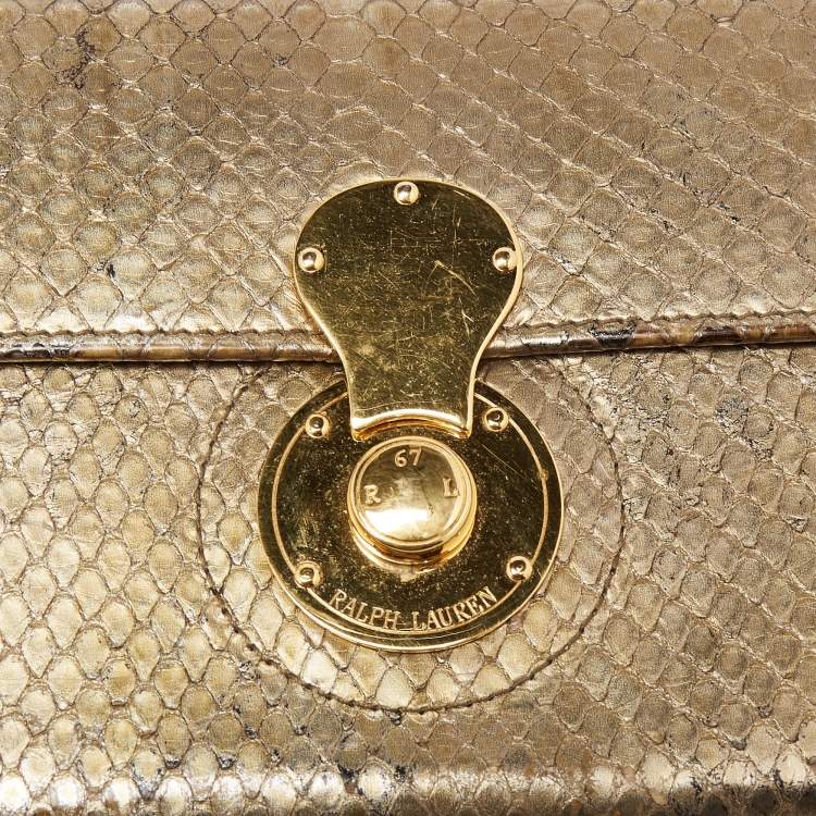 Pre Owned Ralph Lauren Metallic Gold Python Leather Ricky Continental Wallet