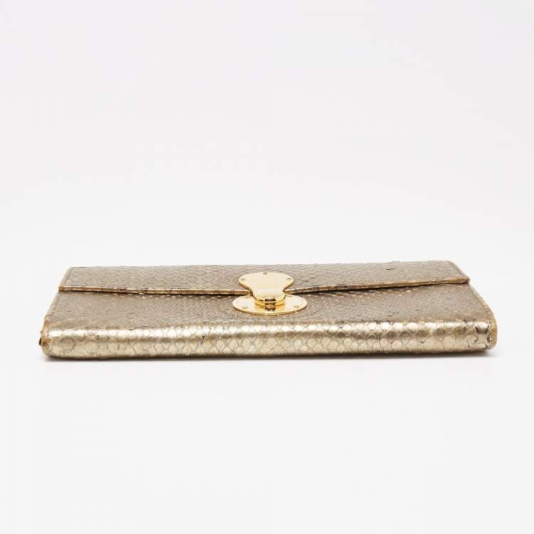 Pre Owned Ralph Lauren Metallic Gold Python Leather Ricky Continental Wallet
