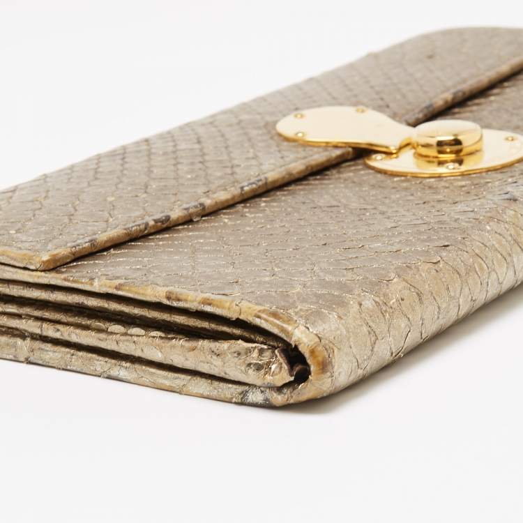 Pre Owned Ralph Lauren Metallic Gold Python Leather Ricky Continental Wallet