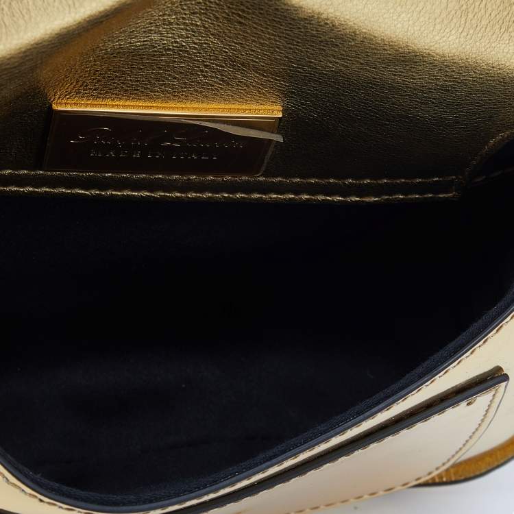 Pre Owned Ralph Lauren Metallic Gold/Black Leather Mini Saddle Bag