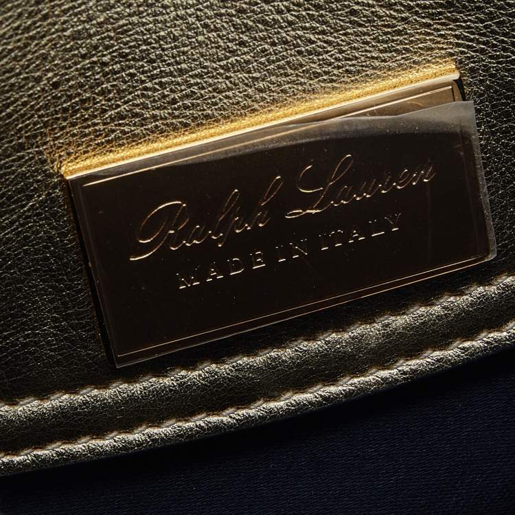 Pre Owned Ralph Lauren Metallic Gold/Black Leather Mini Saddle Bag
