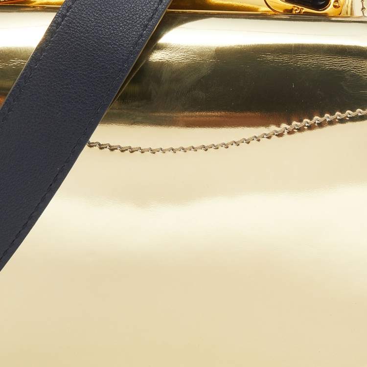 Pre Owned Ralph Lauren Metallic Gold/Black Leather Mini Saddle Bag