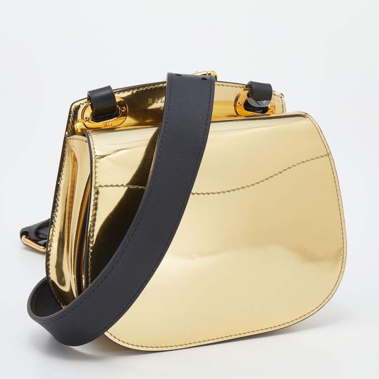 Pre Owned Ralph Lauren Metallic Gold/Black Leather Mini Saddle Bag