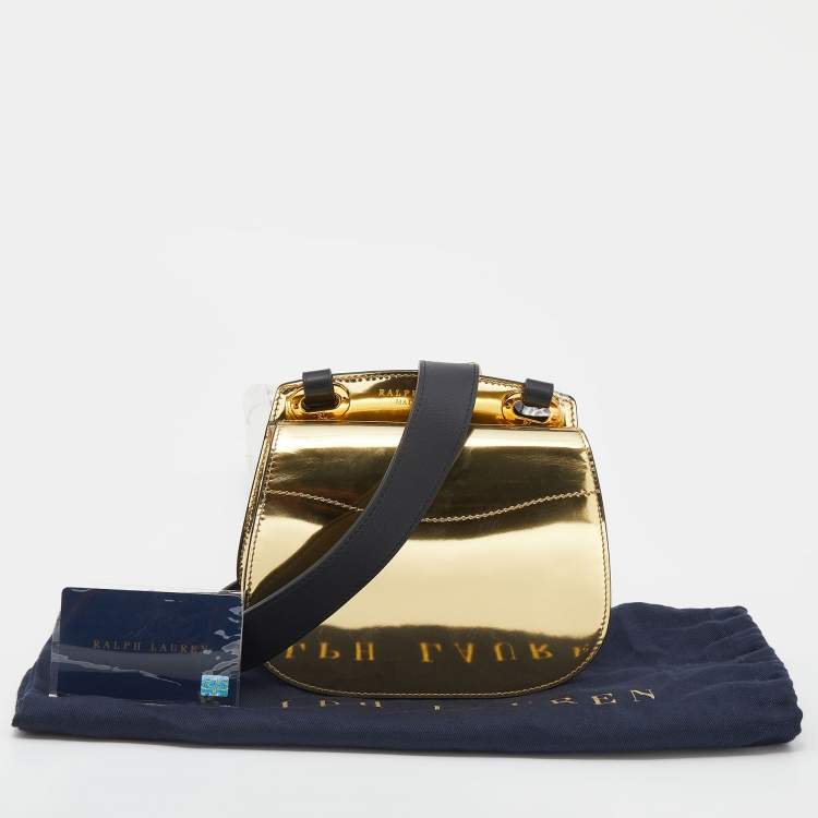 Pre Owned Ralph Lauren Metallic Gold/Black Leather Mini Saddle Bag
